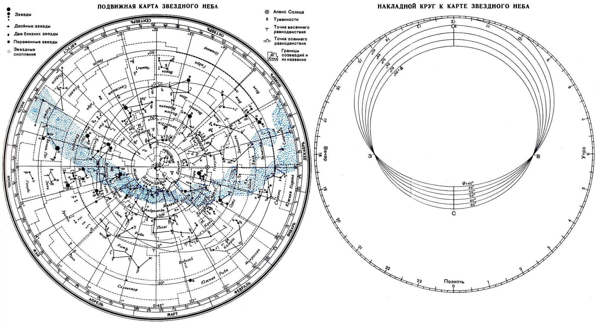 Подвижная карта звездного неба и накладной круг распечатать